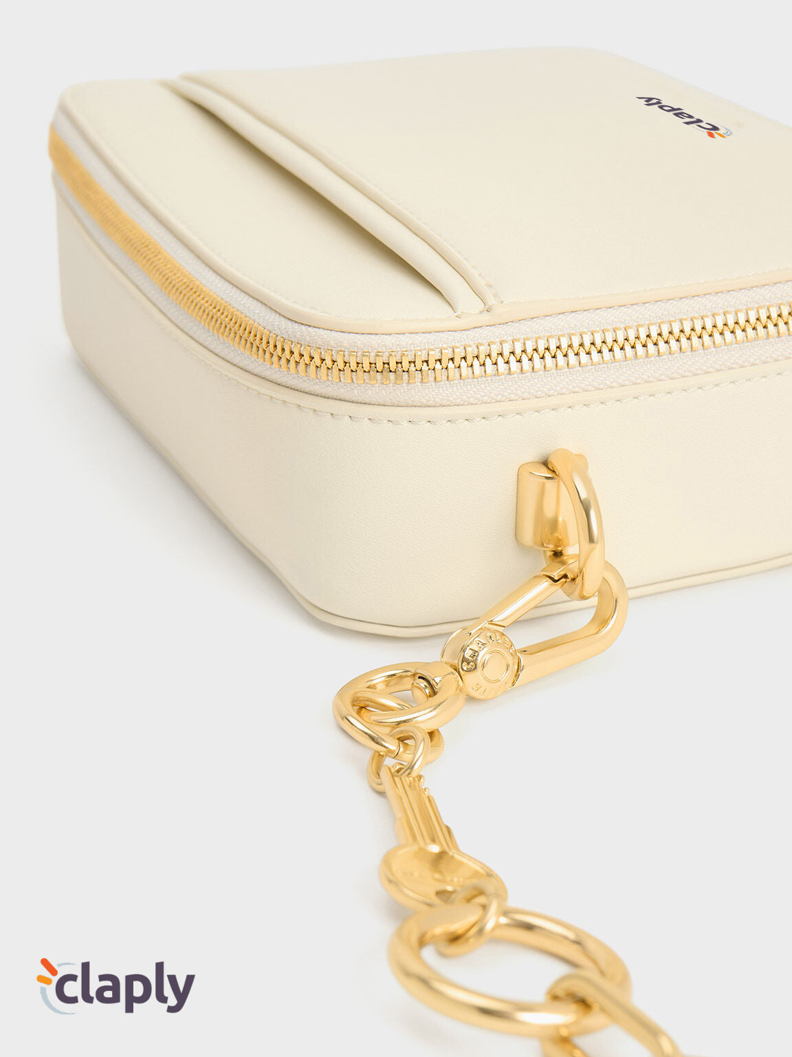 CLAPLY™- Lock & Key Chain Handle Bag - Cream